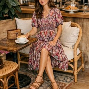 Anthropologie Conditions Apply Boho Tiered Cotton Midi Dress flowy size 2